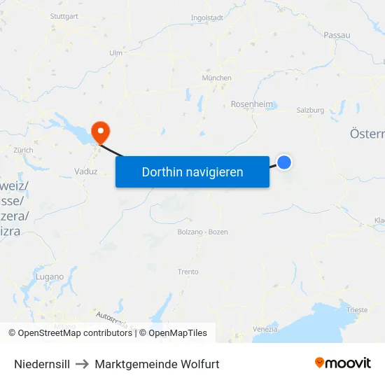 Niedernsill to Marktgemeinde Wolfurt map