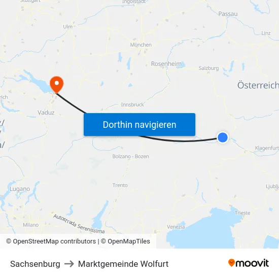 Sachsenburg to Marktgemeinde Wolfurt map
