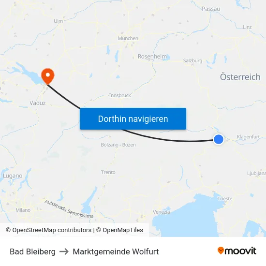 Bad Bleiberg to Marktgemeinde Wolfurt map
