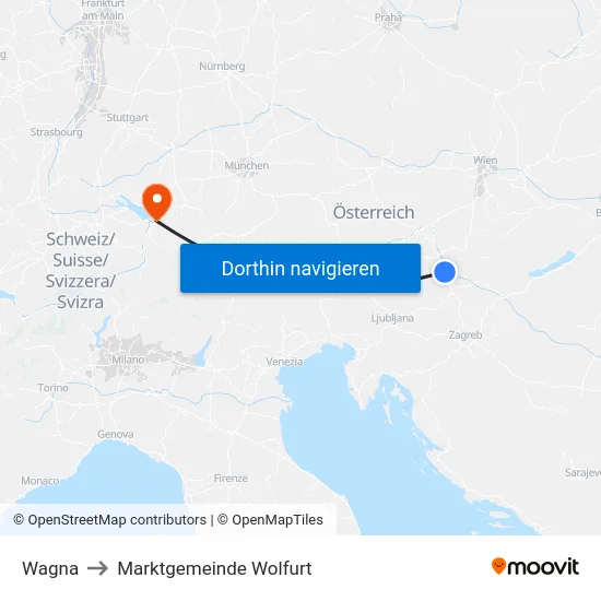 Wagna to Marktgemeinde Wolfurt map