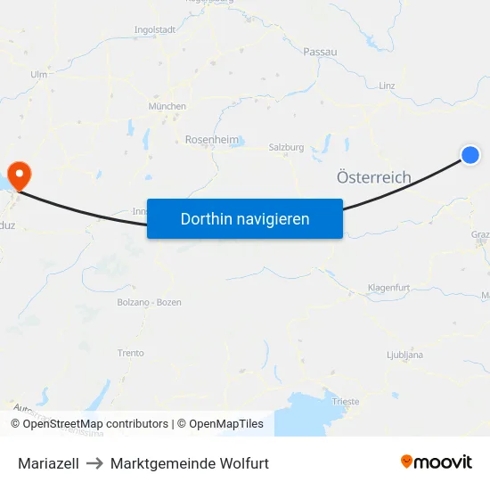 Mariazell to Marktgemeinde Wolfurt map