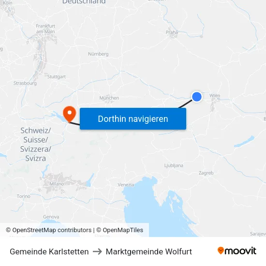 Gemeinde Karlstetten to Marktgemeinde Wolfurt map
