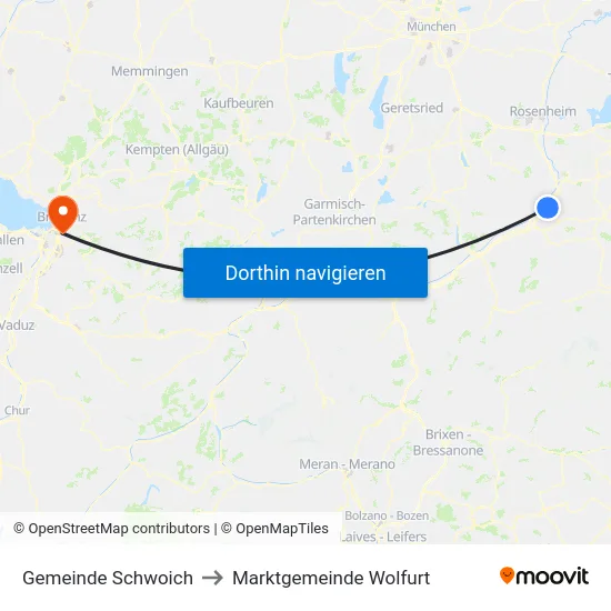 Gemeinde Schwoich to Marktgemeinde Wolfurt map
