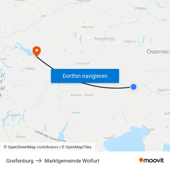 Greifenburg to Marktgemeinde Wolfurt map