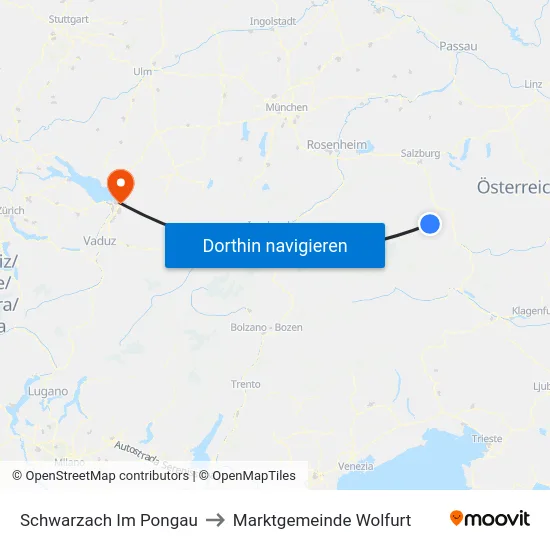 Schwarzach Im Pongau to Marktgemeinde Wolfurt map