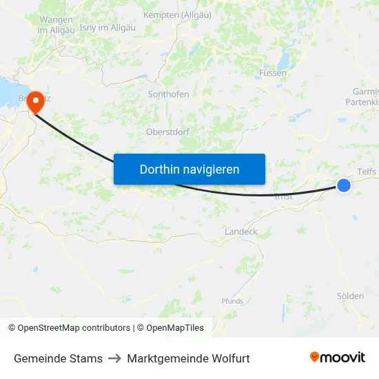 Gemeinde Stams to Marktgemeinde Wolfurt map