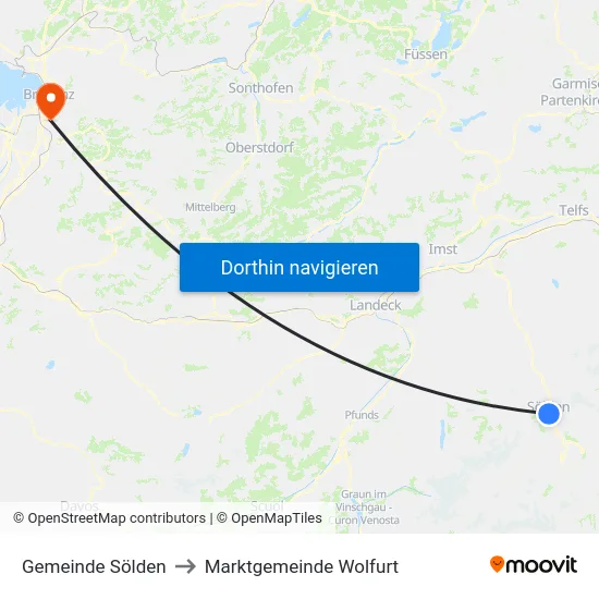 Gemeinde Sölden to Marktgemeinde Wolfurt map