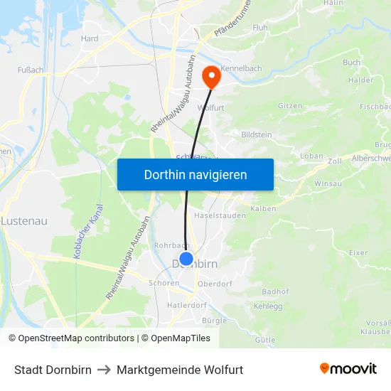 Stadt Dornbirn to Marktgemeinde Wolfurt map