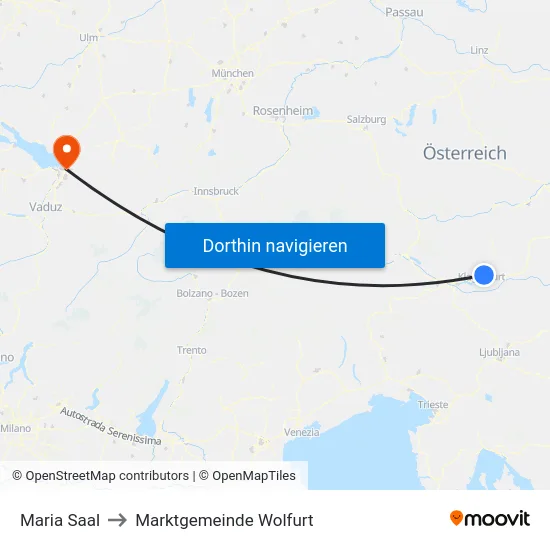 Maria Saal to Marktgemeinde Wolfurt map