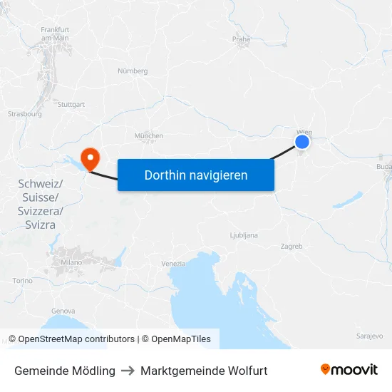 Gemeinde Mödling to Marktgemeinde Wolfurt map