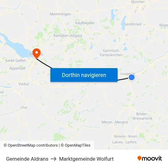 Gemeinde Aldrans to Marktgemeinde Wolfurt map