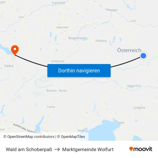 Wald am Schoberpaß to Marktgemeinde Wolfurt map