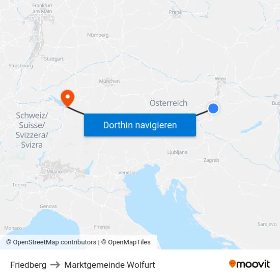 Friedberg to Marktgemeinde Wolfurt map