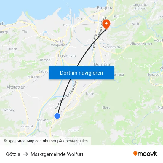 Götzis to Marktgemeinde Wolfurt map