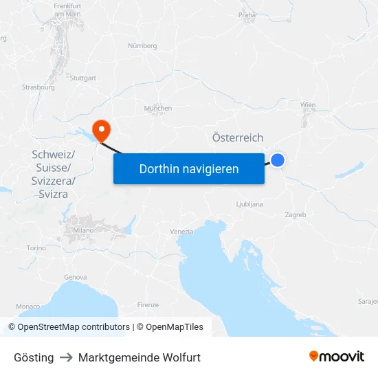 Gösting to Marktgemeinde Wolfurt map