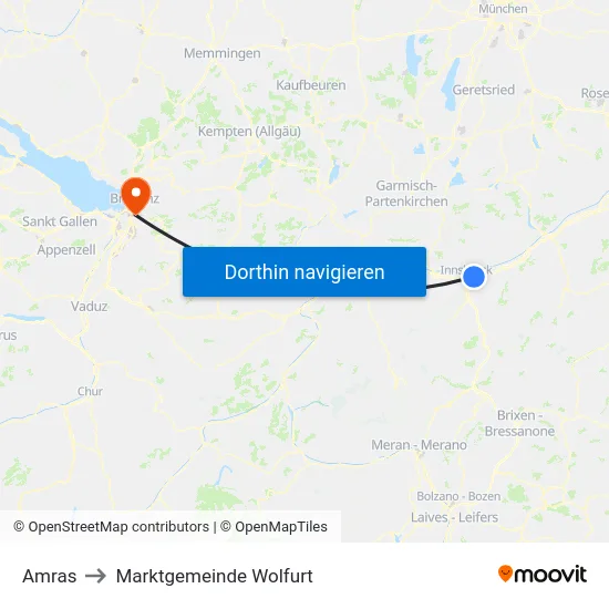 Amras to Marktgemeinde Wolfurt map
