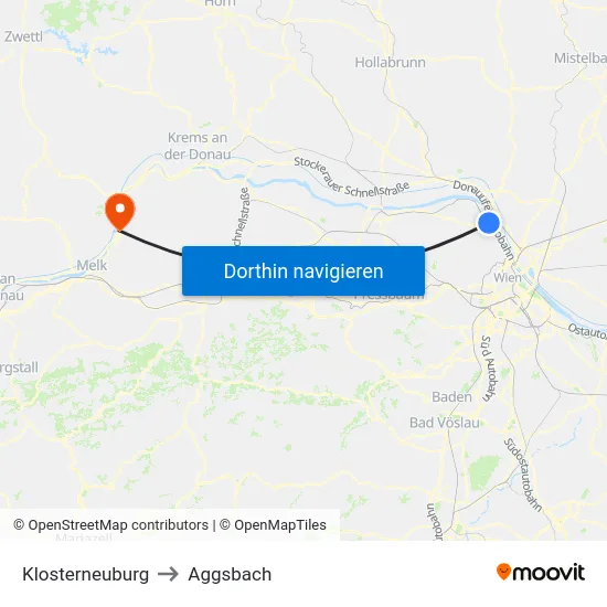 Klosterneuburg to Aggsbach map