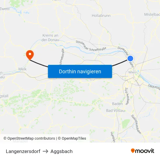 Langenzersdorf to Aggsbach map
