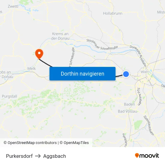 Purkersdorf to Aggsbach map