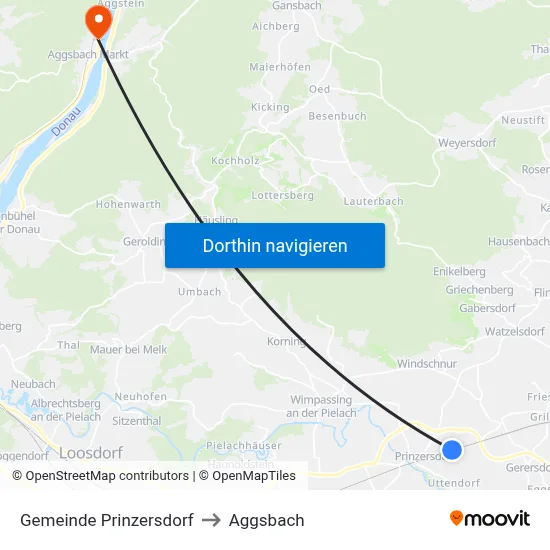 Gemeinde Prinzersdorf to Aggsbach map