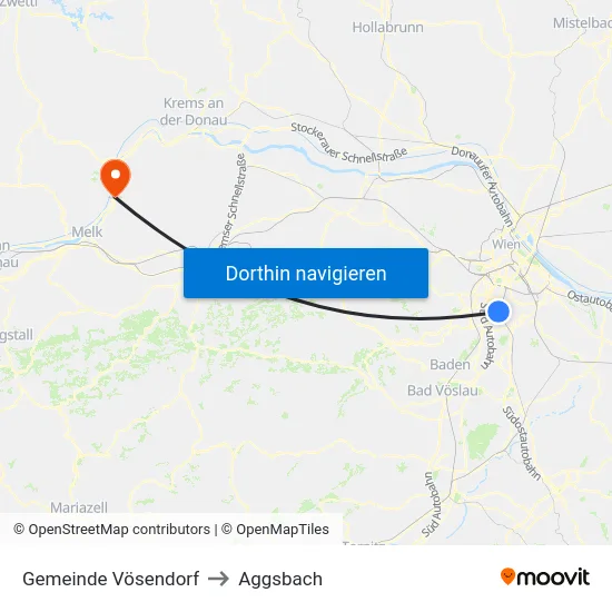 Gemeinde Vösendorf to Aggsbach map