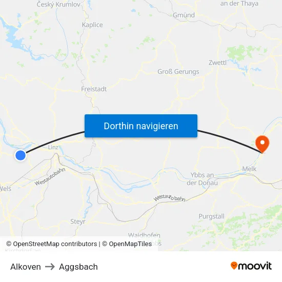 Alkoven to Aggsbach map