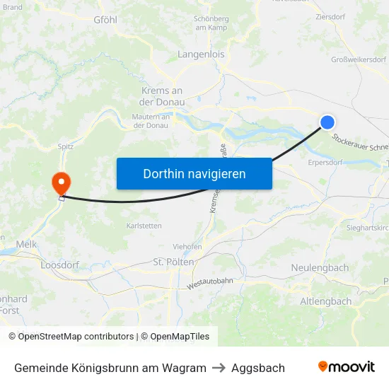 Gemeinde Königsbrunn am Wagram to Aggsbach map