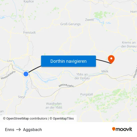 Enns to Aggsbach map