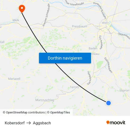 Kobersdorf to Aggsbach map