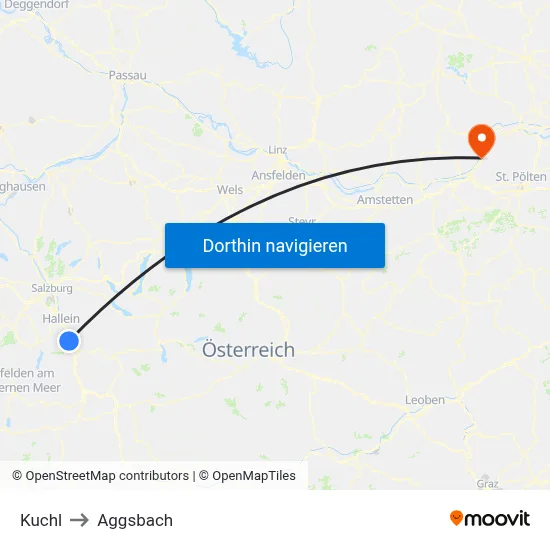 Kuchl to Aggsbach map