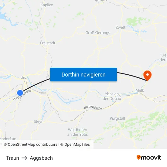 Traun to Aggsbach map