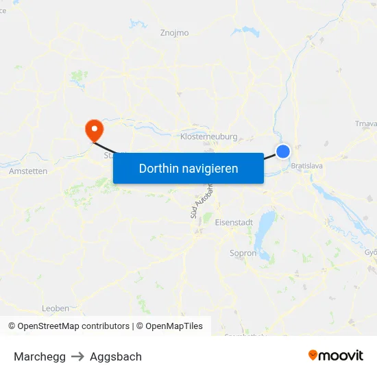 Marchegg to Aggsbach map