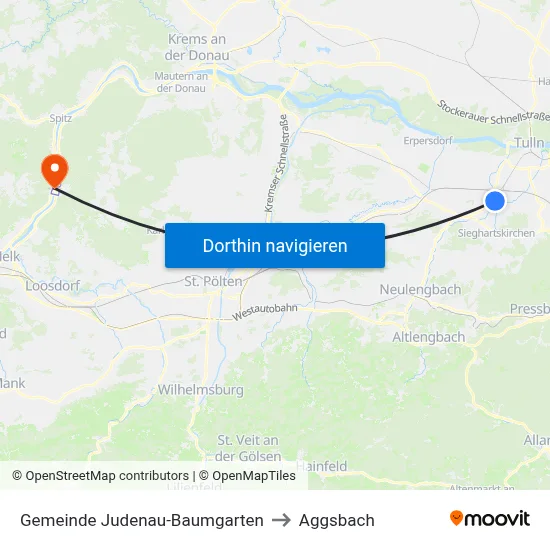 Gemeinde Judenau-Baumgarten to Aggsbach map