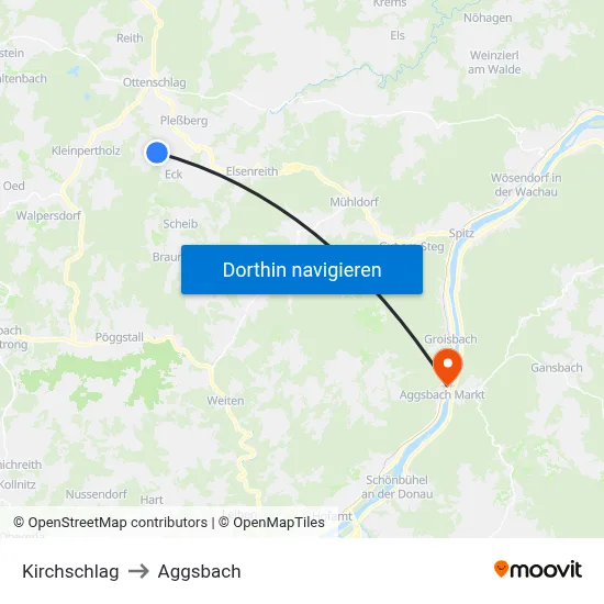 Kirchschlag to Aggsbach map