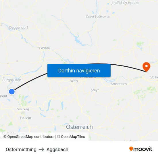 Ostermiething to Aggsbach map