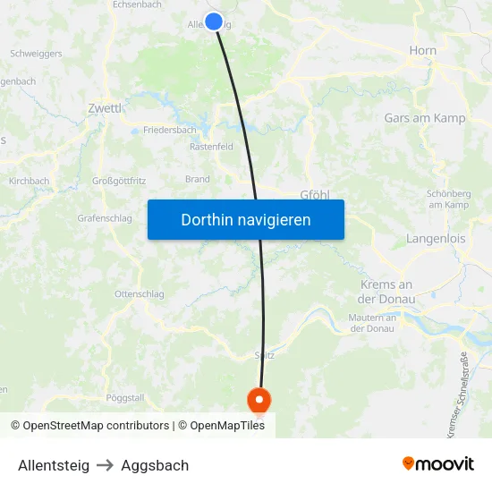 Allentsteig to Aggsbach map