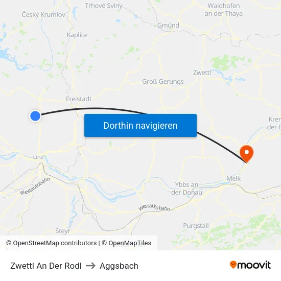 Zwettl An Der Rodl to Aggsbach map