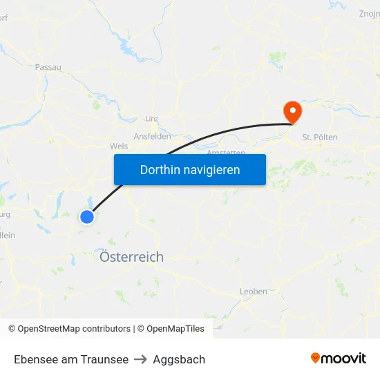 Ebensee am Traunsee to Aggsbach map