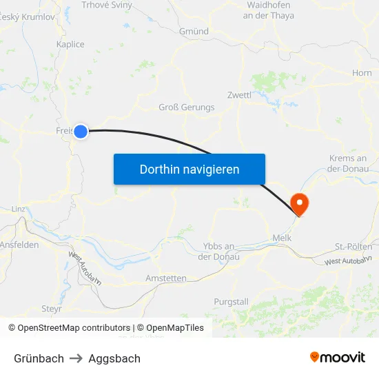 Grünbach to Aggsbach map