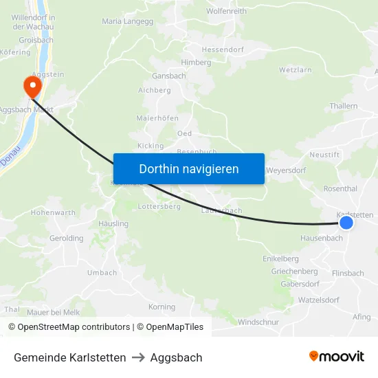 Gemeinde Karlstetten to Aggsbach map