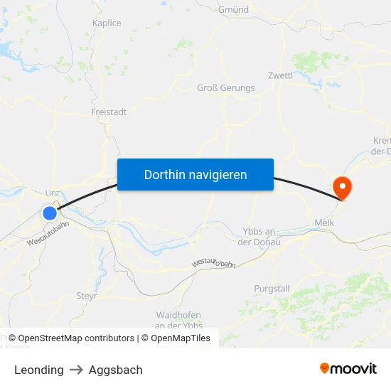 Leonding to Aggsbach map