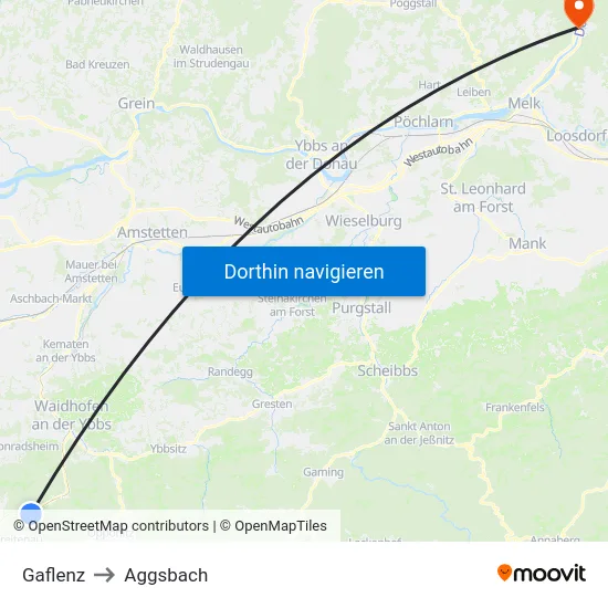 Gaflenz to Aggsbach map