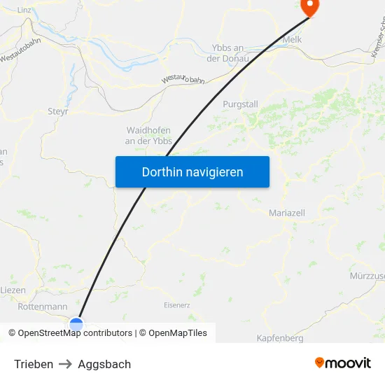 Trieben to Aggsbach map