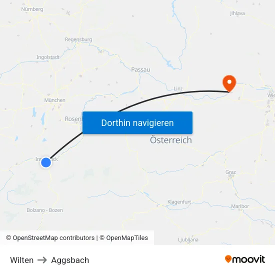Wilten to Aggsbach map