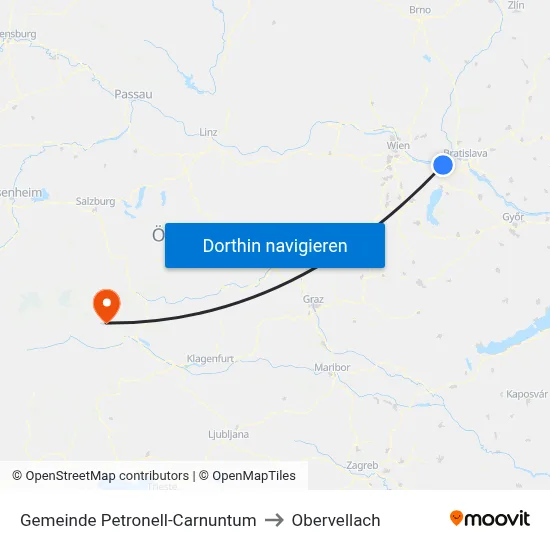 Gemeinde Petronell-Carnuntum to Obervellach map