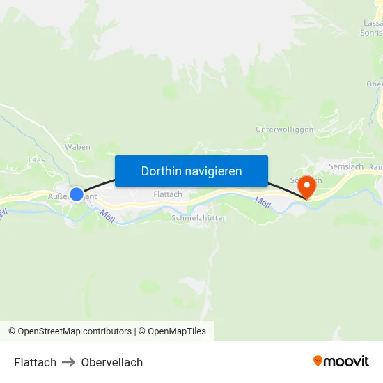 Flattach to Obervellach map