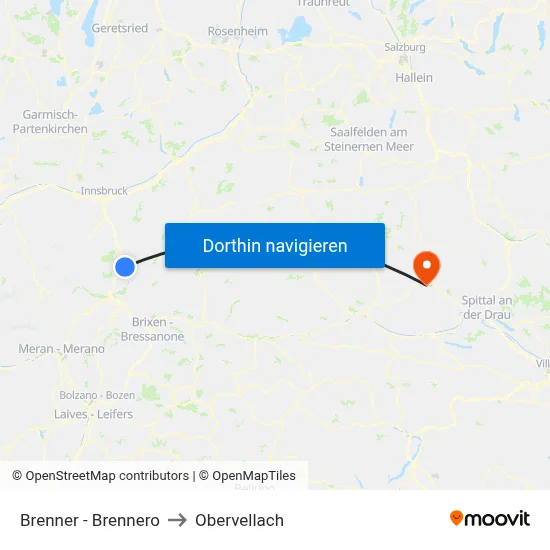 Brenner - Brennero to Obervellach map