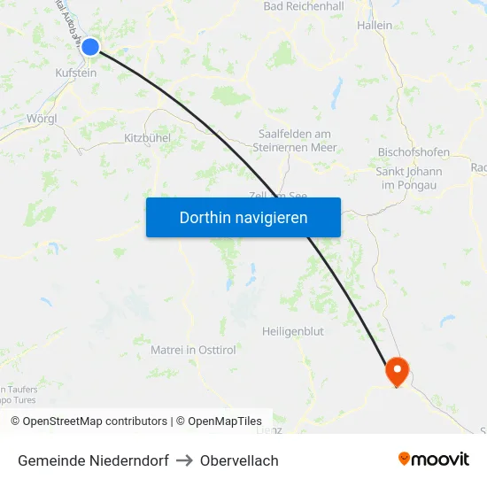 Gemeinde Niederndorf to Obervellach map