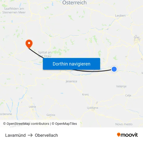 Lavamünd to Obervellach map