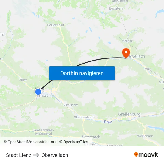 Stadt Lienz to Obervellach map